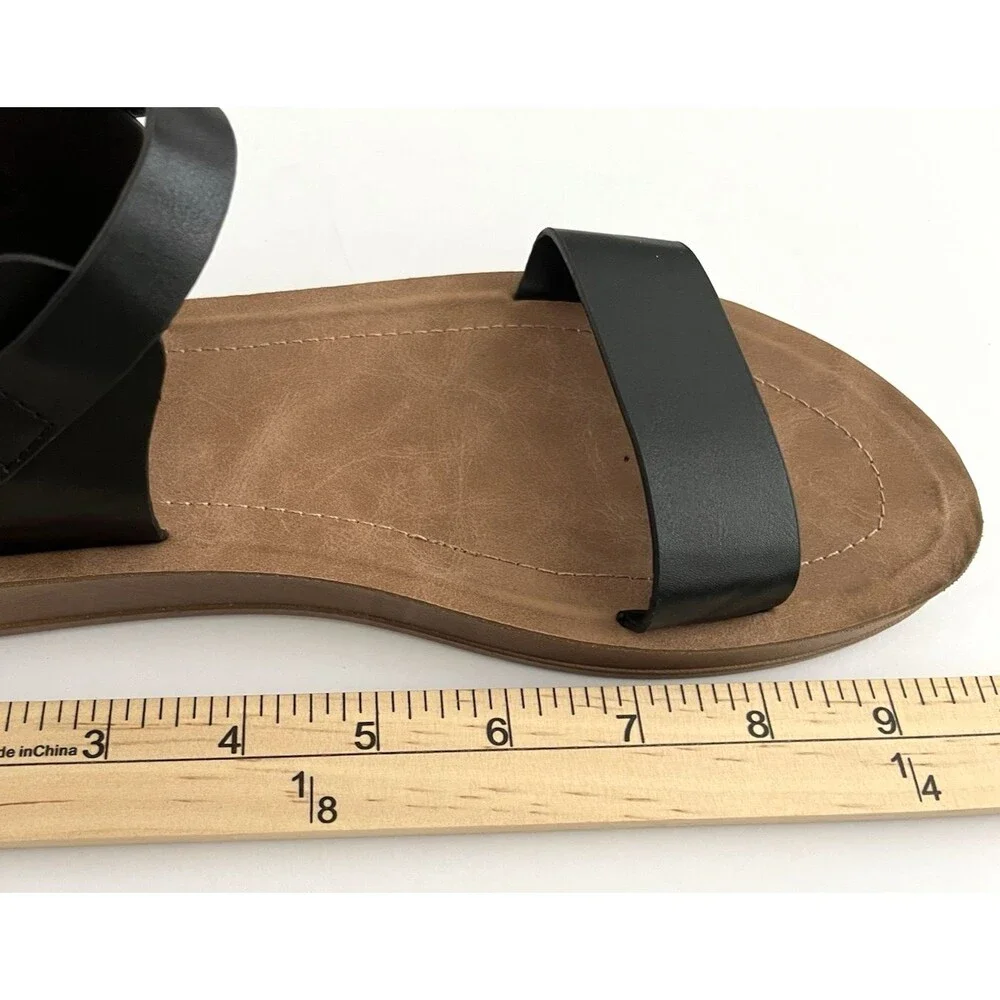 Bamboo Womens Classic Sandals Black/Brown Strappy Size 8 Flat Minimalist Modern